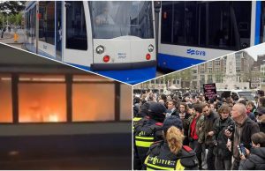 İsrail takımıyla maçtan beri şiddet ve protestolarla sarsılan Amsterdam’da tramvay ateşe verildi